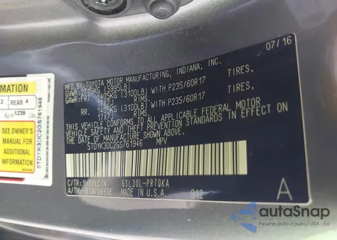 2016 Toyota Sienna Xle 8 Passenger from USA, damaged, VIN 5TDYK3DC2GS761946